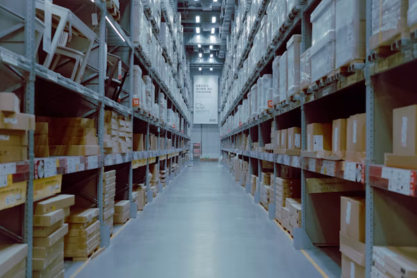 Corsia di un magazzino logistico con scaffalature